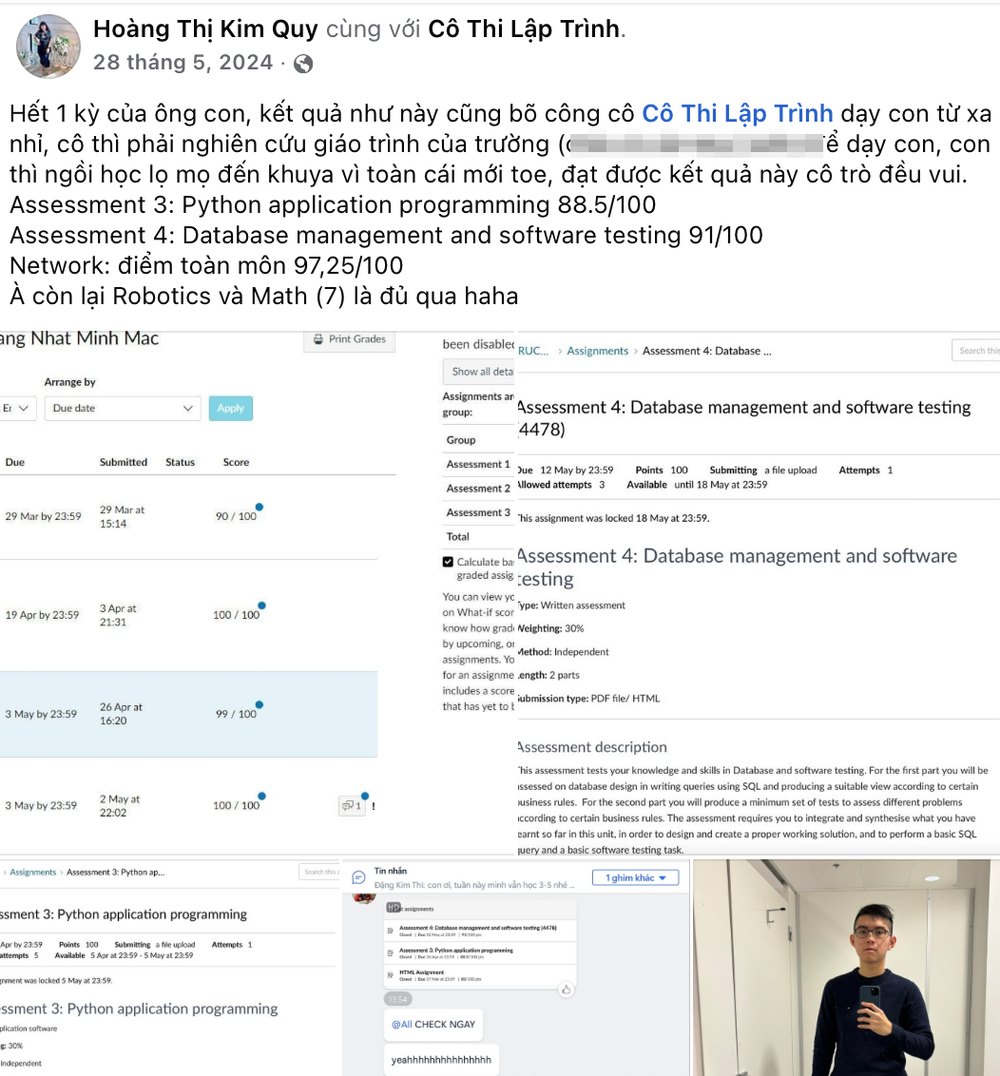 Phụ huynh chia sẻ kết quả du học (Facebook)