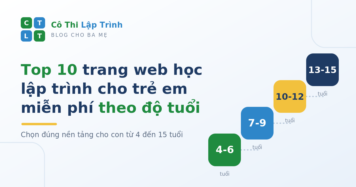 Top 10 trang web tự học lập trình cho trẻ em miễn phí theo độ tuổi (4-15 tuổi)
